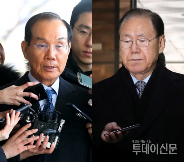 왼쪽부터 삼성그룹 이학수 전 부회장, 김백준 전 청와대 총무기획관 ⓒ뉴시스