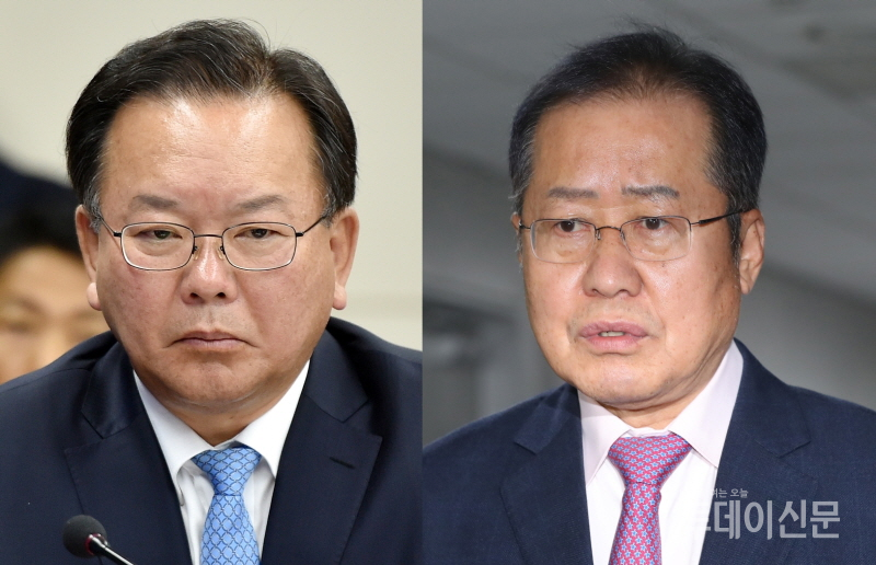 왼쪽부터 민주당 김부겸 의원, 홍준표 전 자유한국당 대표 ⓒ뉴시스