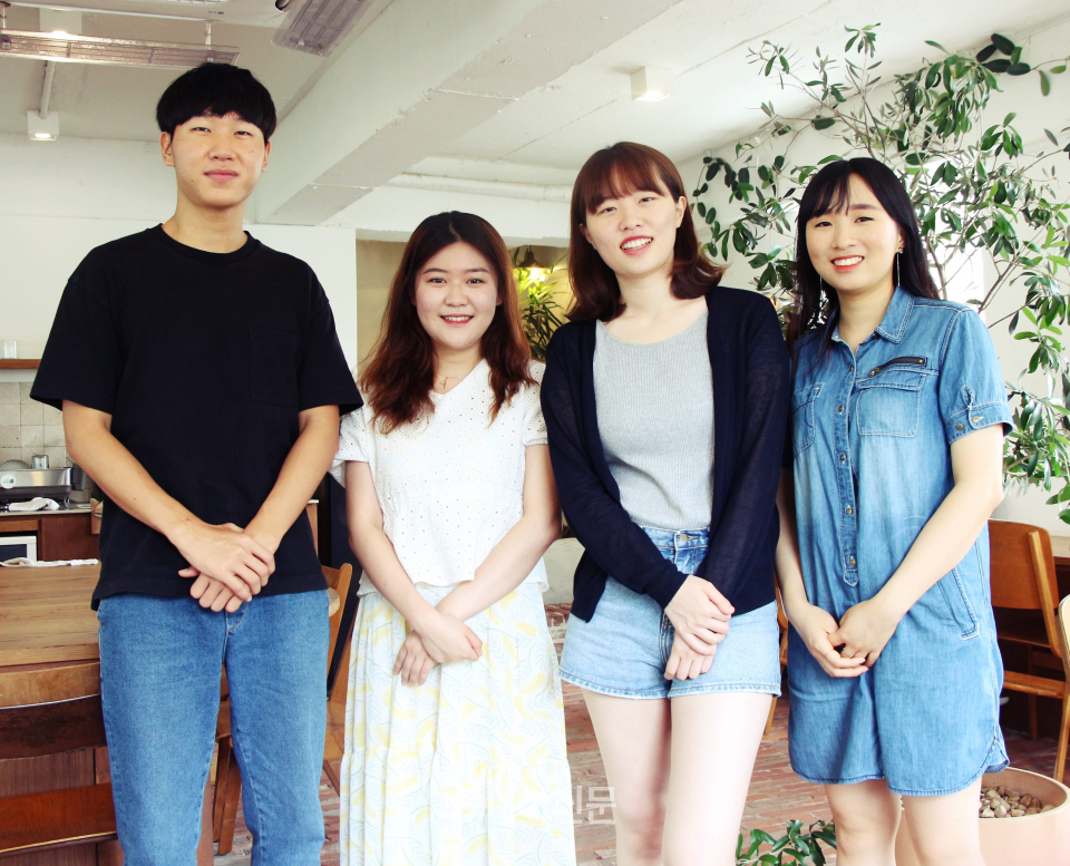 ▲대학생 스타트업 P.NOT (왼쪽부터) 김윤성 팀원, 김연주 팀원, 전혜영 대표, 권예진 팀원 ⓒ투데이신문