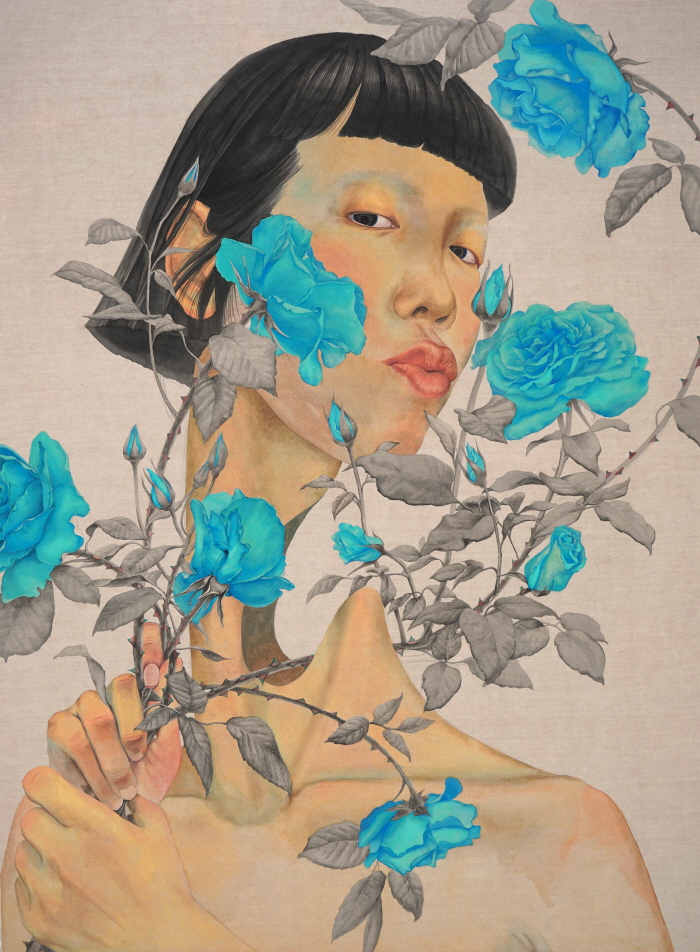 너의 뒤에서, behind of you, 97✕ 130.5cm powder on fabric 2020