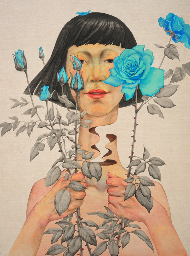 소통의 창 window of communication, 97✕ 130.5cm, powder on fabric, 2020