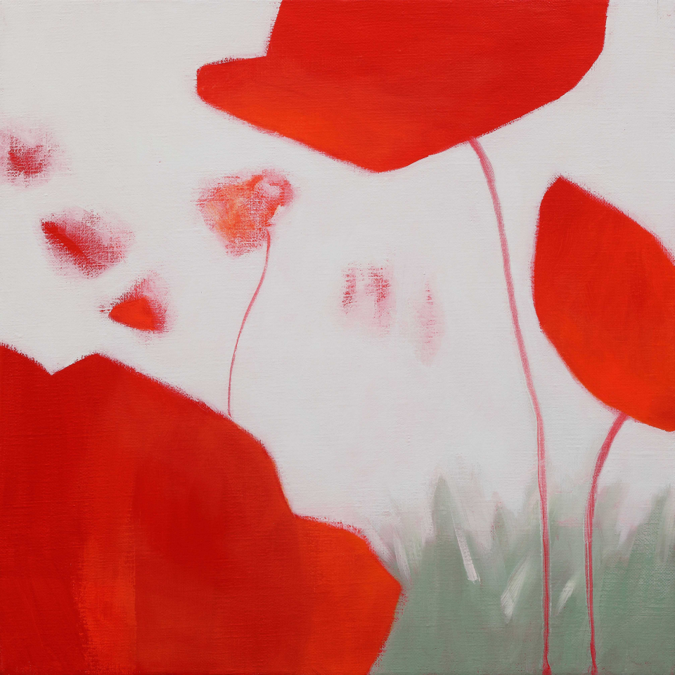 Red Flowers, acrylic & oil on canvas, 45.5x45.5cm, 2020