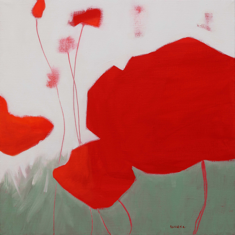 Red Flowers, acrylic & oil on canvas, 45.5x45.5cm, 2020