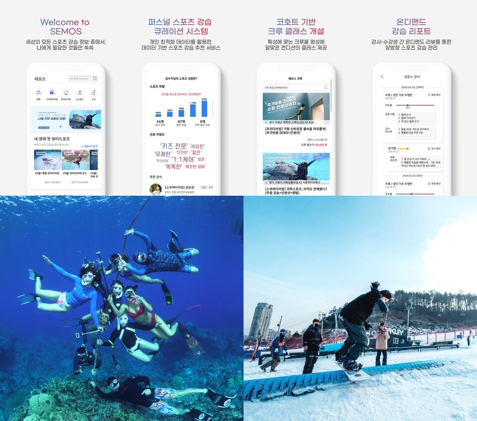 세모스 앱 소개와 실제 강습 장면(하단) [사진제공=리포츠]