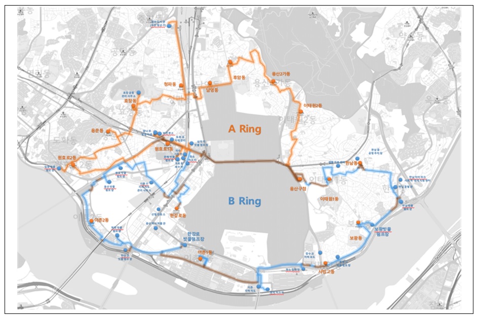 스마트 용산 네트워크 간선 고도화 추진 광대역 자가통신망 포설 경로. [사진제공=용산구청]