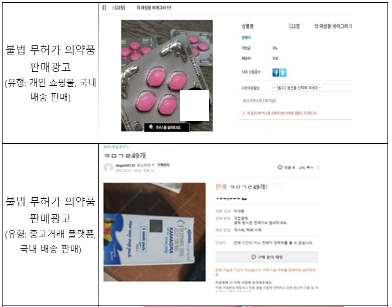 성기능 개선 관련 제품 온라인 불법 판매 사례 [사진제공=식품의약품안전처]<br>