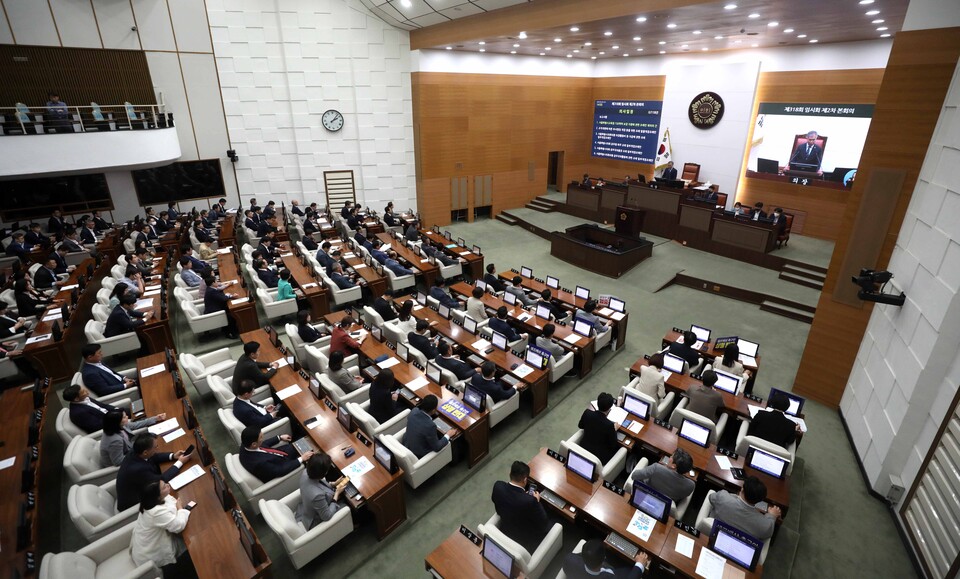지난 3일 오후 서울 중구 서울특별시의회에서 제318회 임시회 제2차 본회의가 열리고 있다. [사진제공=뉴시스]