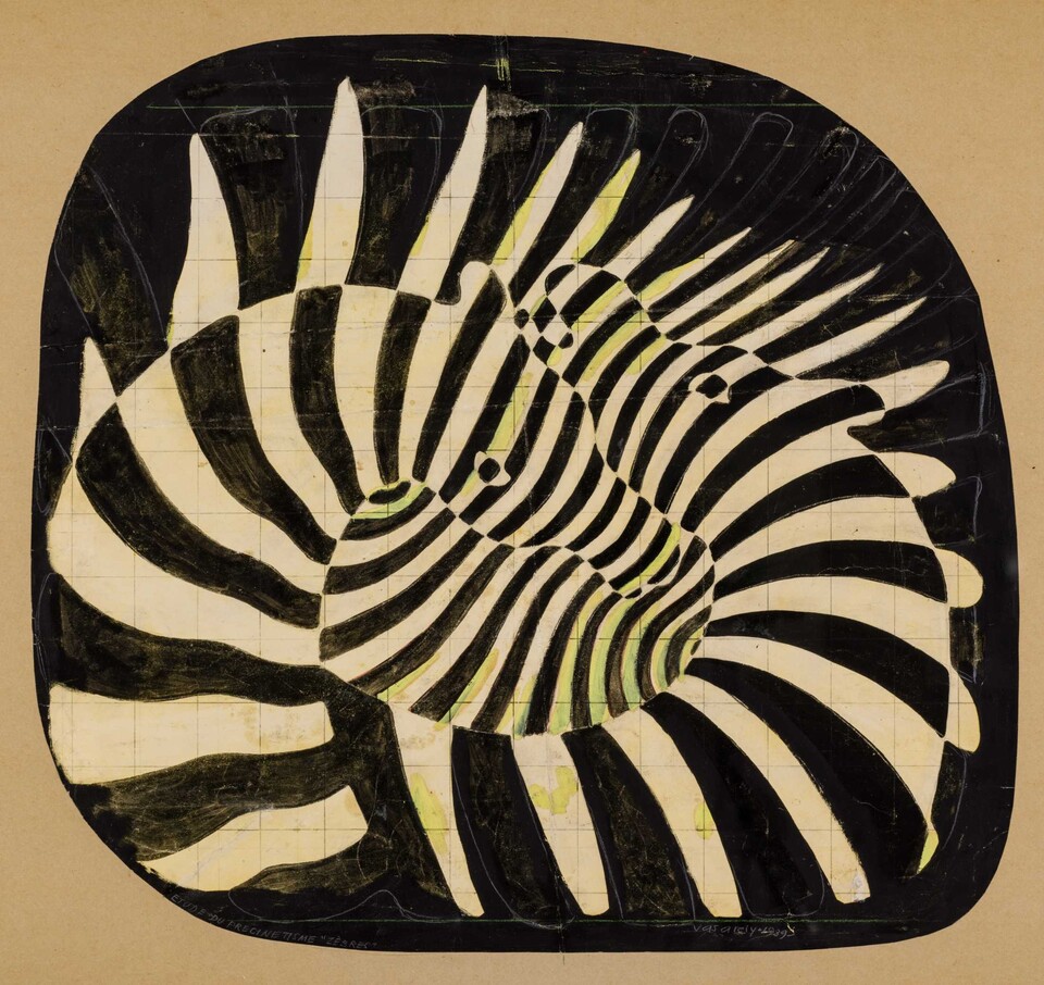 Victor Vasarely, 1939, Zebras, Gouache, pencil, colour and white chalk on paper, Vasarely Museum, Budapest<br>