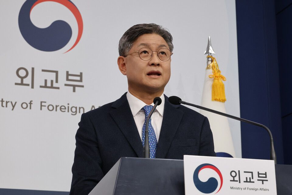 외교부 임수석 대변인이 지난 23일 서울 종로구 외교부에서 정례브리핑에 참석해 있다. [사진제공=뉴시스]
