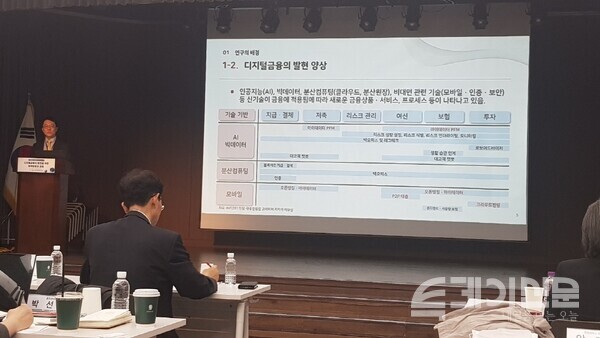 한국금융연구원 권흥진 연구위원이 디지털금융의 발전을 위한 정책방향과 과제 심포지엄에서 발표하고 있다. ⓒ투데이신문<br>