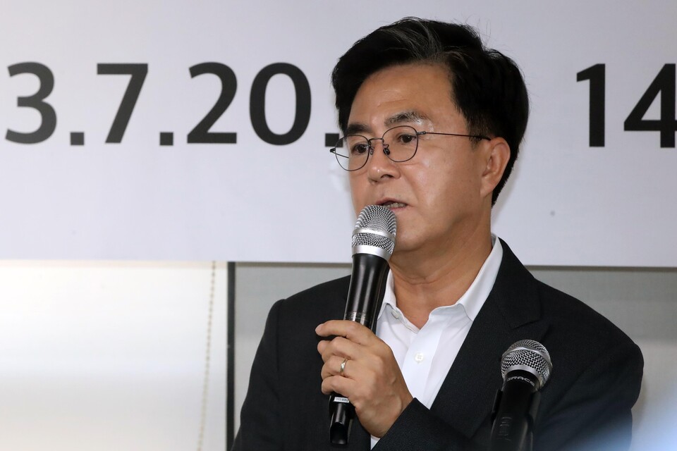 김태흠 충남지사가 20일 오후 서울 영등포구 대산빌딩에서 열린 대전·충남 통합 서울사무소 개소식에서 인사말을 하고 있다. 2023. 07. 20. [사진제공=뉴시스]