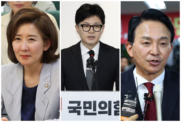 국민의힘 당권주자 나경원 의원, 한동훈 전 비상대책위원장, 국토교통부 원희룡 전 장관이 오는 23일 출마선언을 할 예정이다.[사진출처=뉴시스]<br>