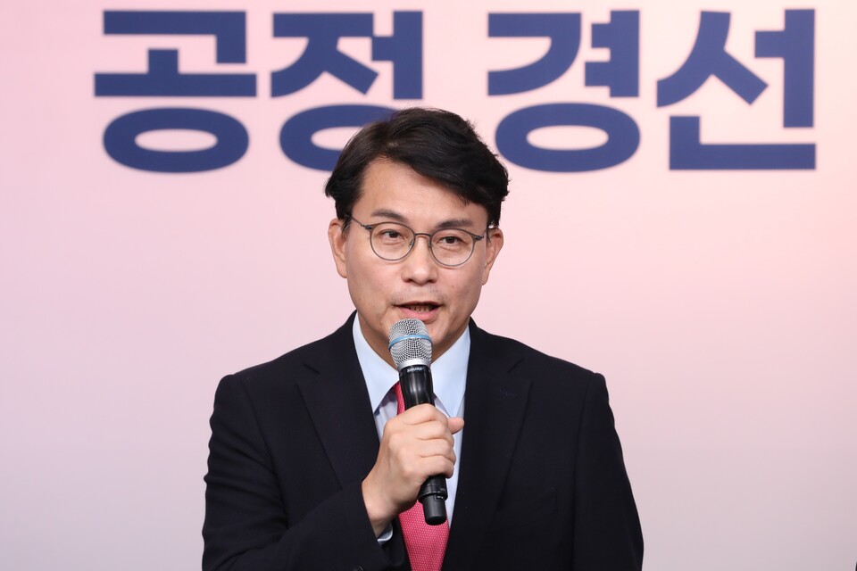 윤상현 국민의힘 당 대표 후보가 5일 오후 서울 여의도 국민의힘 중앙당사에서 열린 미래를 위한 약속, 공정 경선 서약식에서 인사말을 하고 있다. 2024. 07. 05. [사진제공=뉴시스]