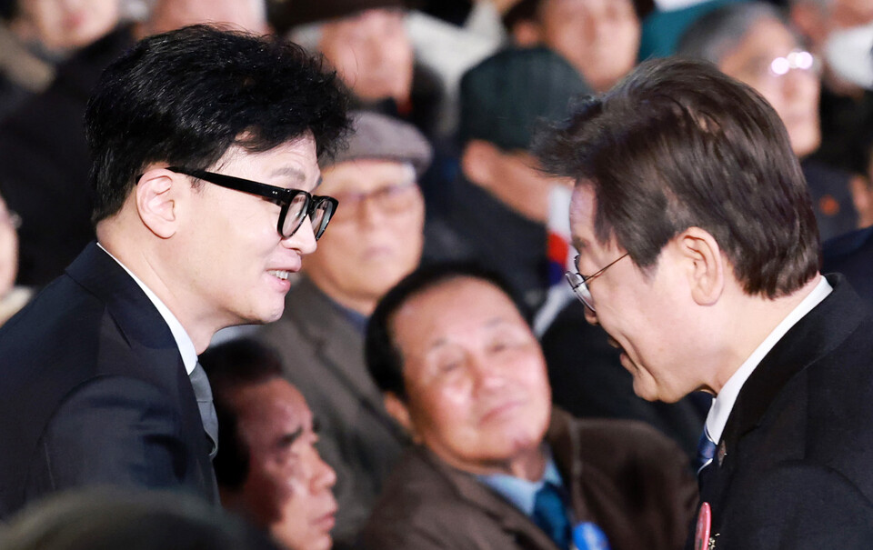 국민의힘 한동훈 대표와 더불어민주당 이재명 대표. [사진출처=뉴시스]