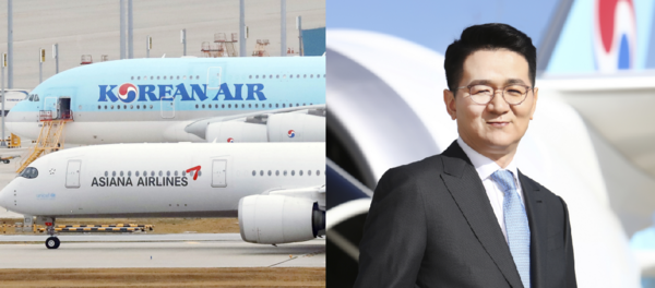대한항공‧아시아나항공 여객기(왼쪽)와 한진그룹 조원태 회장 [사진출처=뉴시스/한진그룹]