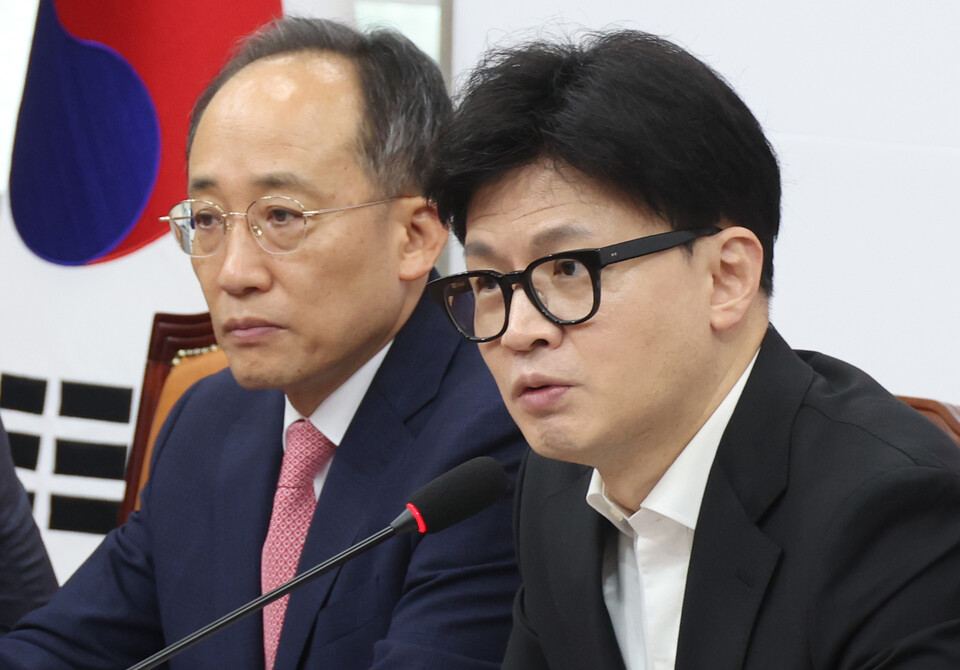 한동훈 국민의힘 대표가 30일 오전 서울 여의도 국회에서 열린 최고위원회의에서 발언하고 있다. [사진제공=뉴시스]