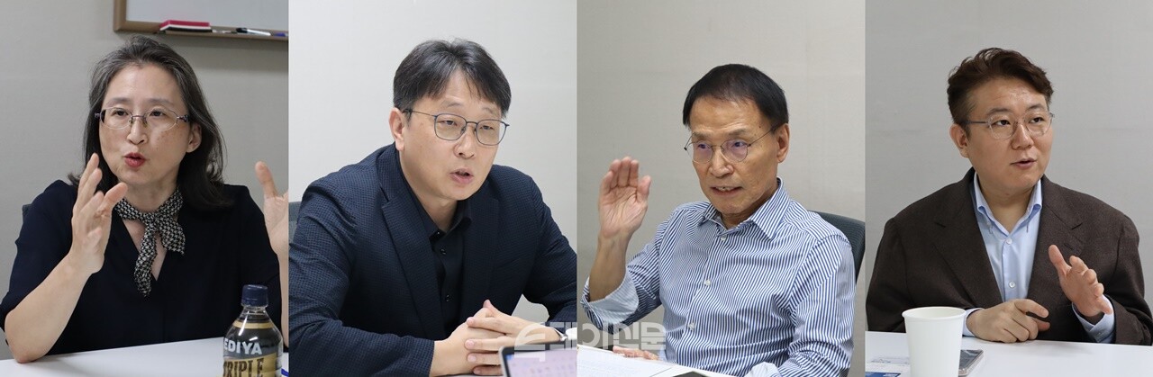 &lt;투데이신문&gt;은 新테크노크라시 기획 관련 기술 의존적 사회의 미래 및 과학 기술 발전으로 인한 권력 지배구조 재편을 주제로 좌담회를 진행했다. 왼쪽부터 정보인권연구소 장여경 상임이사, 아시아미래인재연구소 최윤식 소장, 책 ‘AI예감’ 저자 베가북스 권기대 대표, IT커뮤니케이션연구소 김덕진 소장 ⓒ투데이신문<br>