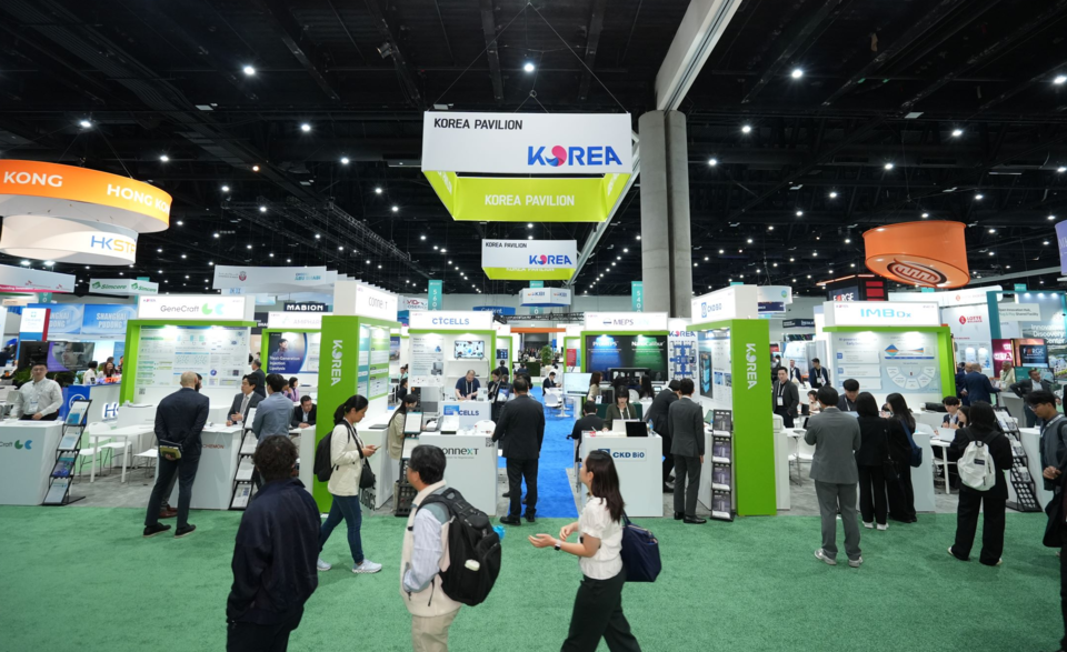 지난 3일부터 나흘간 미국 샌디에이고에서 열리는 BIO USA 2024 한국관 전경. 미국이 자국 바이오산업 안보를 위해 중국 바이오 기업을 배제하는 생물보안법을 제정하는 가운데&nbsp; 매년 참가했던 중국 우시바이오로직스, 우시앱텍 등이 올해는 불참했다.&nbsp; [사진 제공=한국바이오협회]&nbsp;&nbsp;