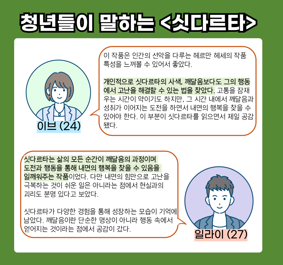 &lt;싯다르타&gt;에 대한 청년들의 감상. ⓒ투데이신문<br>