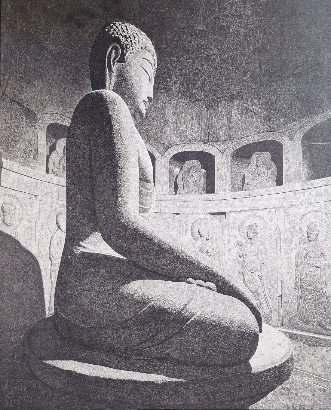 석굴암 본존불 右, 2022, 162cmx130 화선지. 수묵 ⓒ안중갑<br>