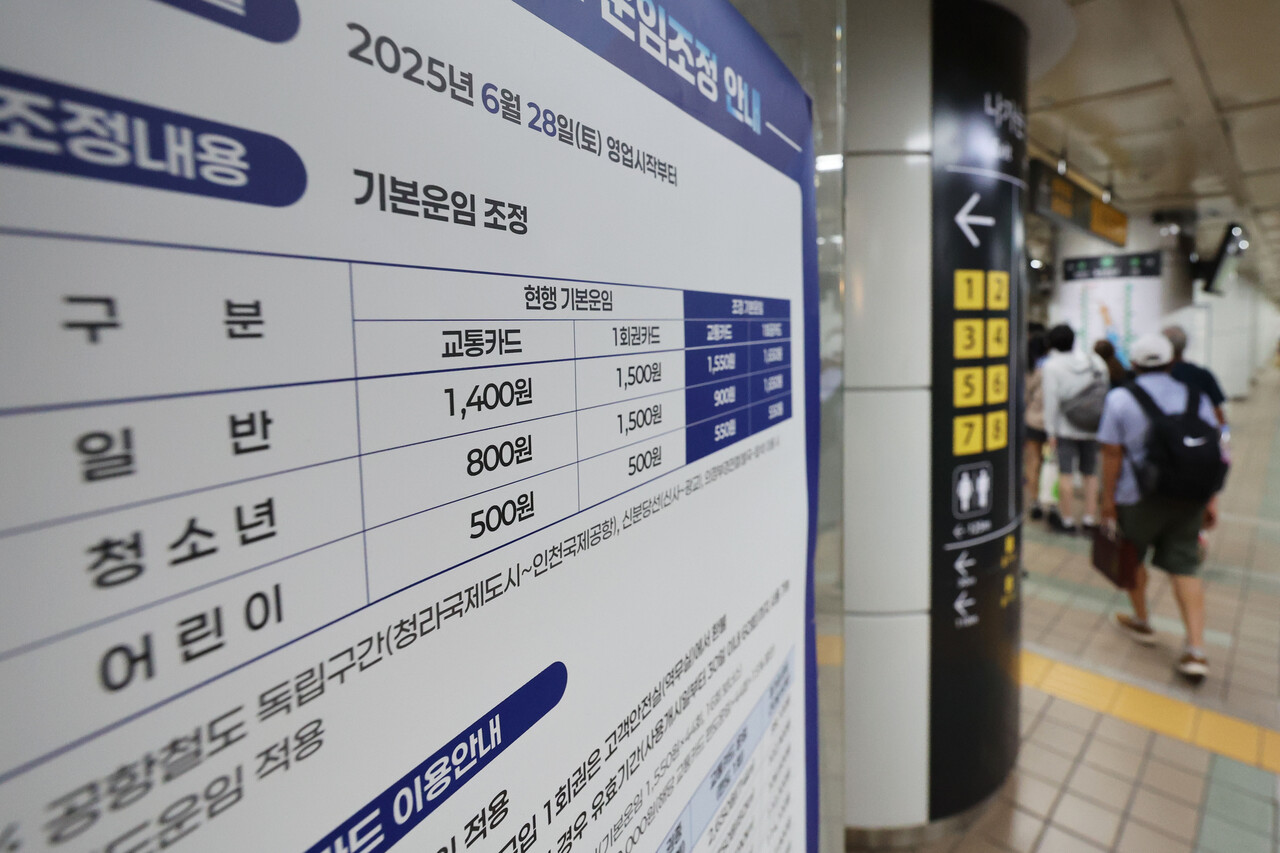 지난 27일 서울의 한 지하철역에 도시철도 운임조정 안내문이 게시돼 있다. [사진제공=뉴시스]<br>