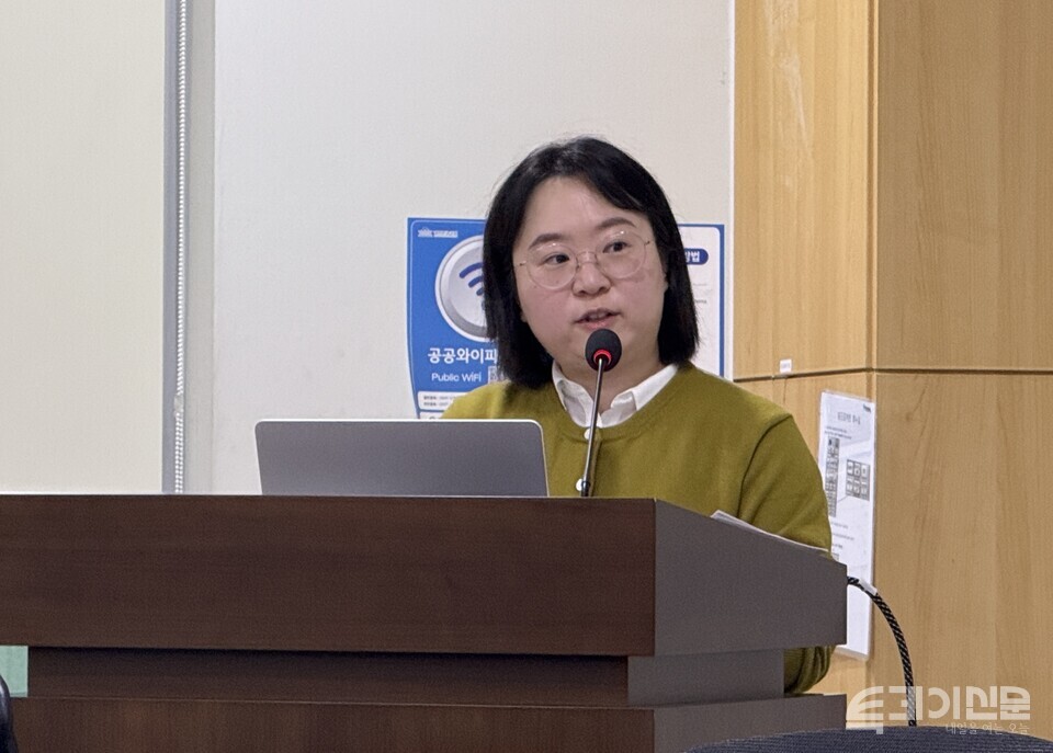 6일 오전 서울 여의도 국회에서 열린 '기후금융 연속세미나 #04 한국형 전환금융 활성화 방안' 토론회에서 발제를 맡은 대외경제정책연구원 이보람 전문연구원이 발언하고 있다. ⓒ투데이신문<br>