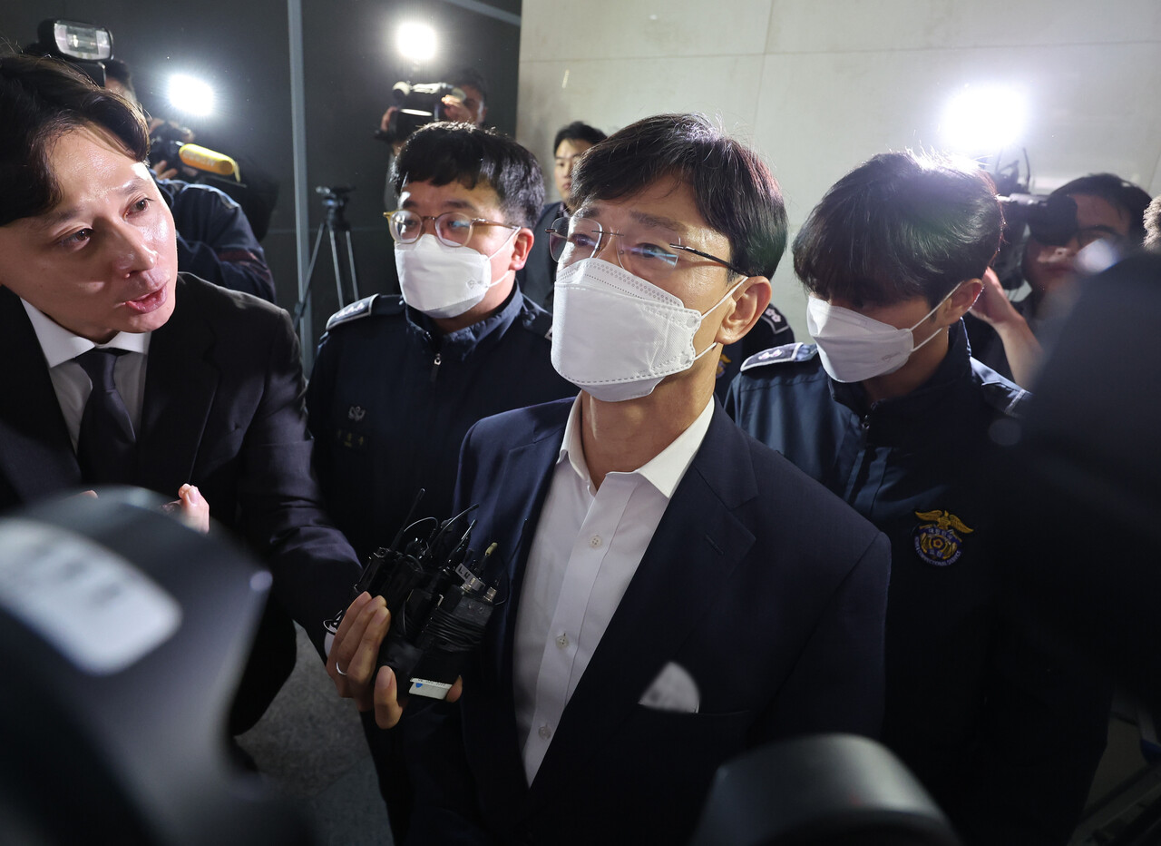 임성근 전 해병대 1사단장이 지난달 31일 서울 서초구 순직해병 특검팀 사무실에서 진행되는 피의자 소환조사에 출석하고 있다. [사진제공=뉴시스]