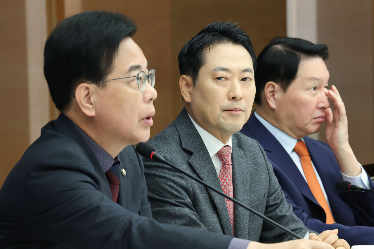 송언석 국민의힘 원내대표가 19일 서울 중구 대한상공회의소에서 열린 국민의힘-대한상공회의소 정책 간담회에서 발언하고 있다. [사진제공=뉴시스/공동취재단]