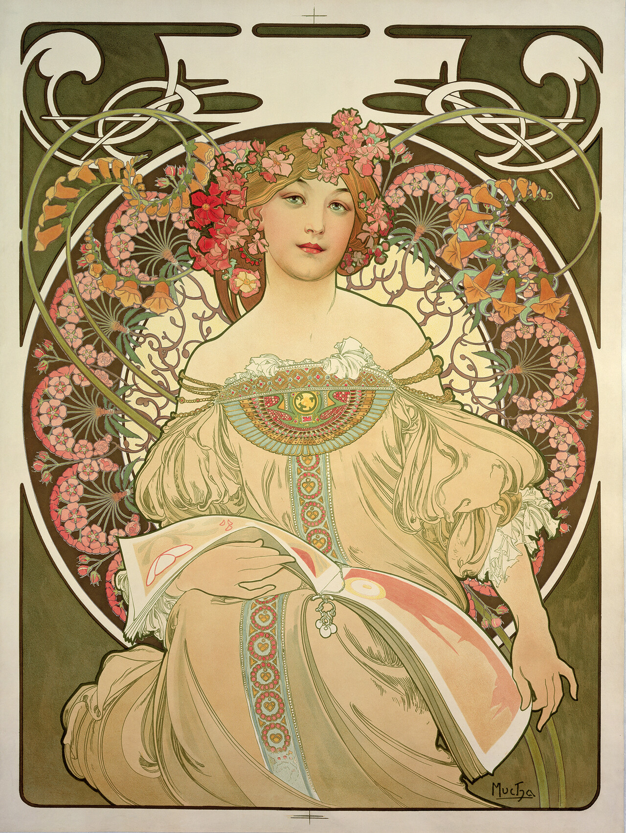 백일몽 Rêverie, 1897, 컬러 석판화, 72.7 x 55.2 cm ⓒ Mucha Trust 2025 [사진 제공=액츠매니지먼트]<br>
