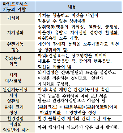  &lt;표1&gt; 파워프로세스의 기능과 역할.<br>